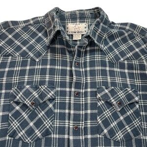Crazy Cowboy Mens XL Blue Plaid Western Pearl Snap Flannel Shirt Heavy Cotton